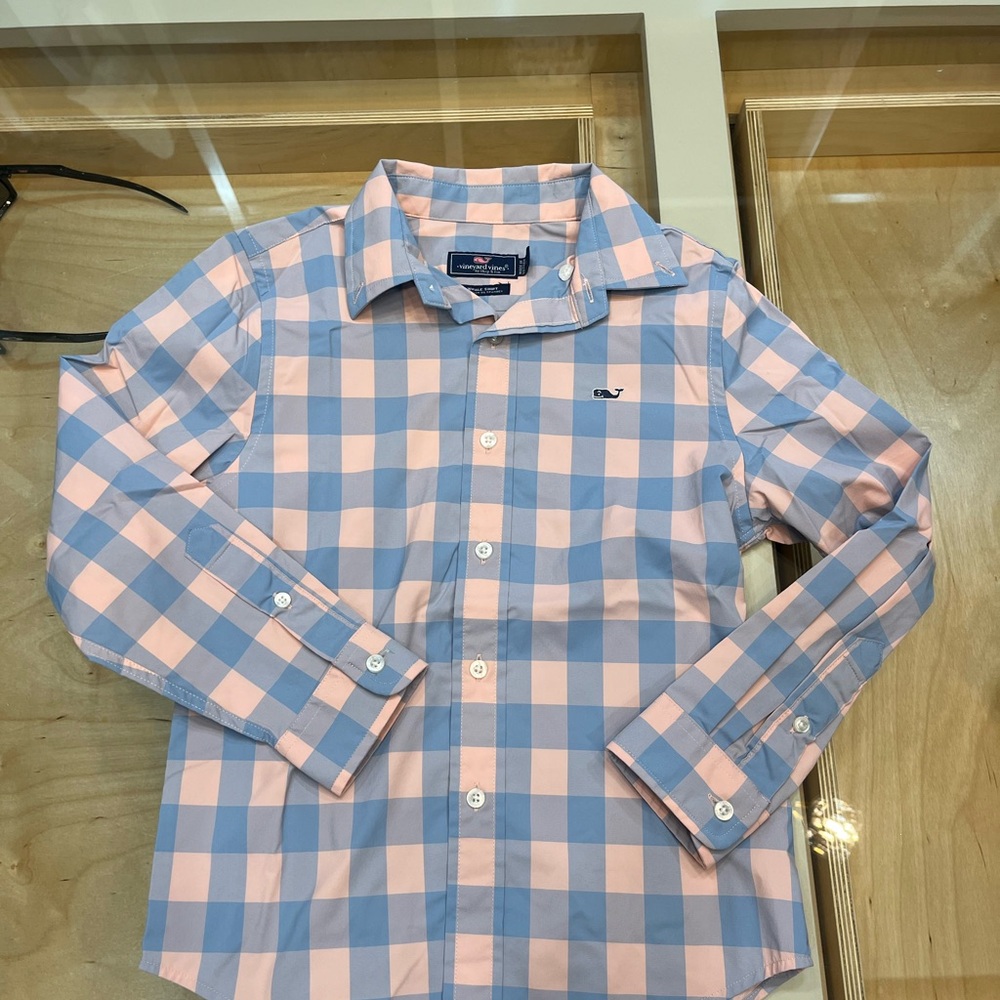 Vineyard Vines Kids Button Down Shirt - Blue and Pink Checkered